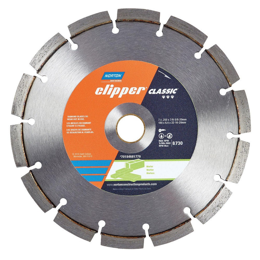 Wet & Dry Cut Saw Blade: 8″ Dia, 7/8 & 5/8″ Arbor Hole, 0.25″ Kerf Width, 16 Teeth High Speed Steel Teeth, Use on Masonry, Standard Arbor