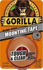 Gorilla Tape - 1" x 60" Acrylic Adhesive Double Sided Tape - 43 mil Thick, Clear, Polyethylene Film Liner, Continuous Roll - Americas Tooling