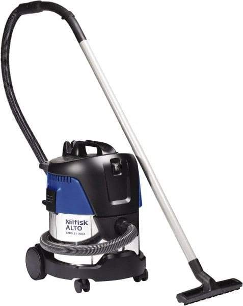 Nilfisk - 5 Gal Stainless Steel Tank, Electric Powered Wet/Dry Vacuum - 1.34 Peak hp, 120 Volt, 8.3 Amps, 11-1/2' Hose Fitting, Washable Wet/Dry, Accessories Included - Americas Tooling