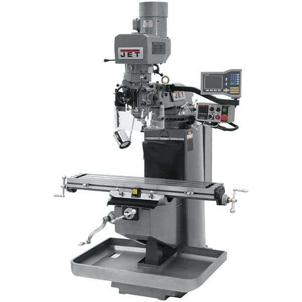 Jet - 9" Table Width x 49" Table Length, Electronic Variable Speed Control, 3 Phase Knee Milling Machine - 3 hp - Americas Tooling