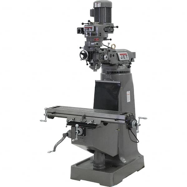 Jet - 9" Table Width x 42" Table Length, Step Pulley Control, 1 Phase Knee Milling Machine - 3 hp - Americas Tooling