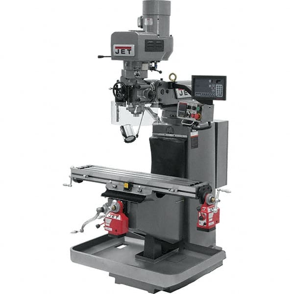 Jet - 9" Table Width x 49" Table Length, Electronic Variable Speed Control, 3 Phase Knee Milling Machine - 3 hp - Americas Tooling