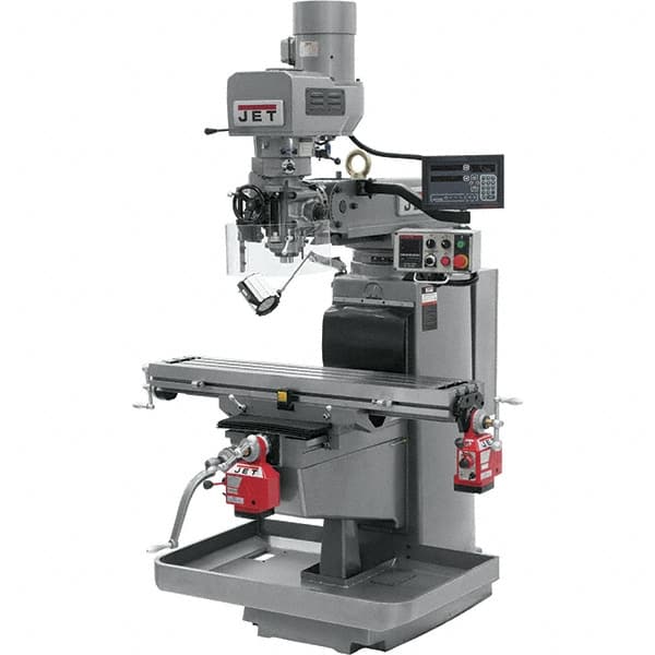 Jet - 10" Table Width x 50" Table Length, Electronic Variable Speed Control, 3 Phase Knee Milling Machine - 3 hp - Americas Tooling