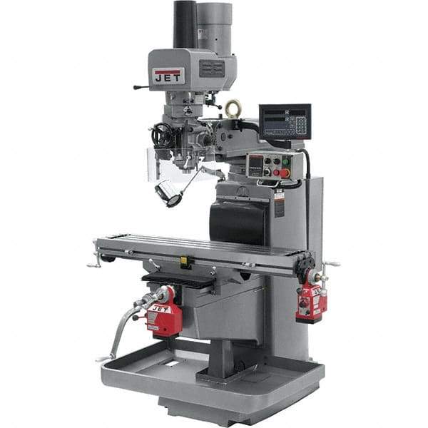 Jet - 10" Table Width x 50" Table Length, Electronic Variable Speed Control, 3 Phase Knee Milling Machine - 3 hp - Americas Tooling