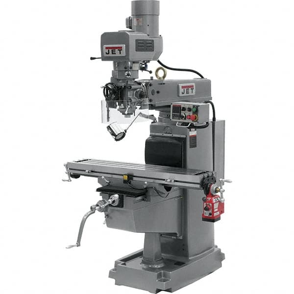 Jet - 10" Table Width x 50" Table Length, Electronic Variable Speed Control, 3 Phase Knee Milling Machine - 3 hp - Americas Tooling