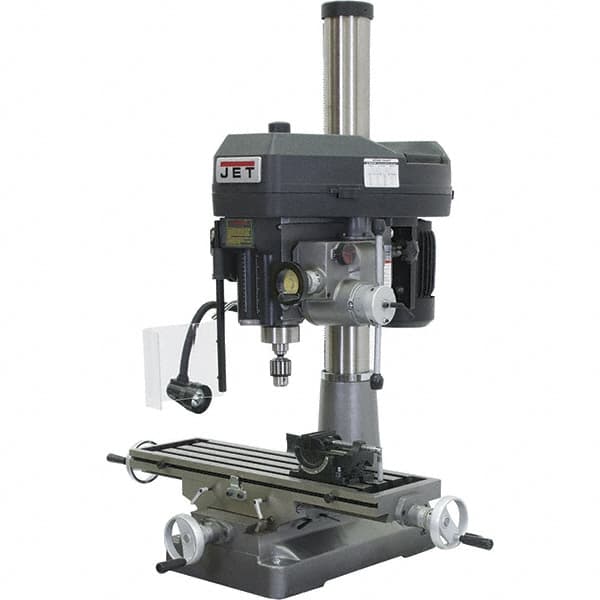 Jet - 1 Phase, 15-7/8" Swing, Step Pulley Mill Drill Combination - 31-3/4" Table Length x 9-1/2" Table Width, 20-1/2" Longitudinal Travel, 2 hp, 230 Volts - Americas Tooling