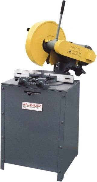 Kalamazoo - 14" Blade Diam, 1" Arbor Hole, Miter Chop & Cutoff Saw - 4,400 RPM, 5 hp, 220/440 Volts, 3 Phase - Americas Tooling