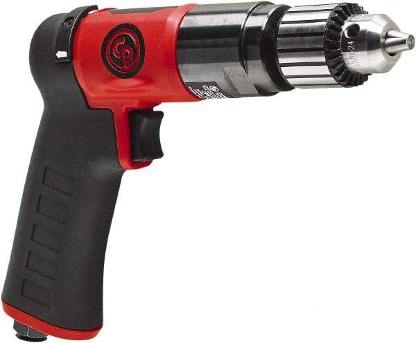 Chicago Pneumatic - 3/8" Reversible Keyed Chuck - Pistol Grip Handle, 2,100 RPM, 0.5 hp, 90 psi - Americas Tooling