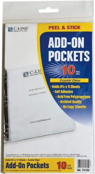 C-LINE - 10 Piece Clear Self-Adhesive Pockets - 11" High x 8" Wide - Americas Tooling