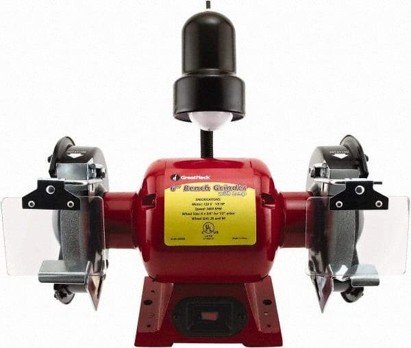 Value Collection - 6" Wheel Diam x 3/4" Wheel Width, 1/3 hp Bench Grinder - 1 Phase, 3,400 Max RPM, 120 Volts - Americas Tooling