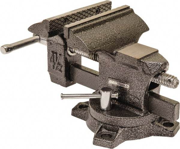 OEM Tools - 4-1/2" Jaw Width, 4-1/2" Opening Capacity, 1-3/4" Throat Depth, Cast Iron Swivel Bench Vise - Bolt Down Base Attachment - Americas Tooling