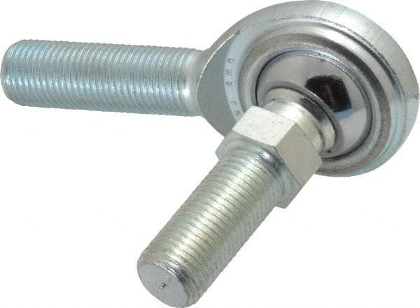 Made in USA - 1/2" ID, 1-5/16" Max OD, 8,386 Lb Max Static Cap, Male Spherical Rod End with Stud - 1/2-20 RH, Steel with Steel Raceway - Americas Tooling