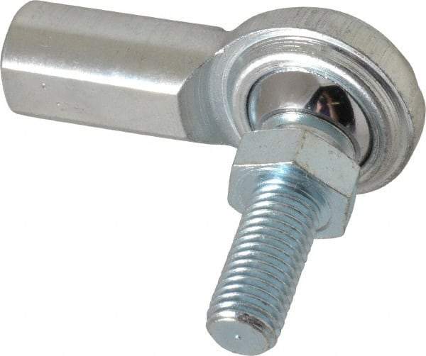 Made in USA - 5/16" ID, 7/8" Max OD, 3,600 Lb Max Static Cap, Female Spherical Rod End with Stud - 5/16-24 RH, Steel with Steel Raceway - Americas Tooling