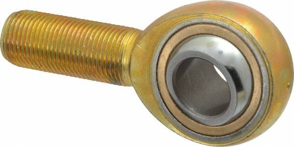 Made in USA - 3/4" ID, 1-3/4" Max OD, 11,550 Lb Max Static Cap, Plain Male Spherical Rod End - 3/4-16 RH, Steel with Bronze Raceway - Americas Tooling