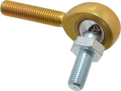 Made in USA - 1/4" ID, 3/4" Max OD, 2,168 Lb Max Static Cap, Male Spherical Rod End with Stud - 1/4-28 RH, Steel with Bronze Raceway - Americas Tooling