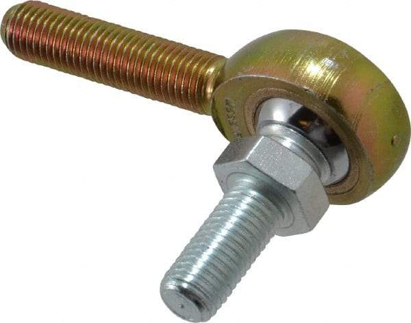 Made in USA - 5/16" ID, 7/8" Max OD, 2,796 Lb Max Static Cap, Male Spherical Rod End with Stud - 5/16-24 RH, Steel with Bronze Raceway - Americas Tooling