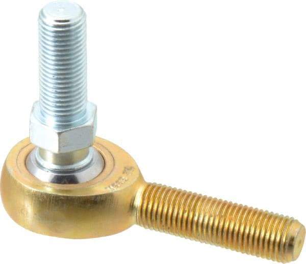 Made in USA - 3/8" ID, 1" Max OD, 4,012 Lb Max Static Cap, Male Spherical Rod End with Stud - 3/8-24 RH, Steel with Bronze Raceway - Americas Tooling