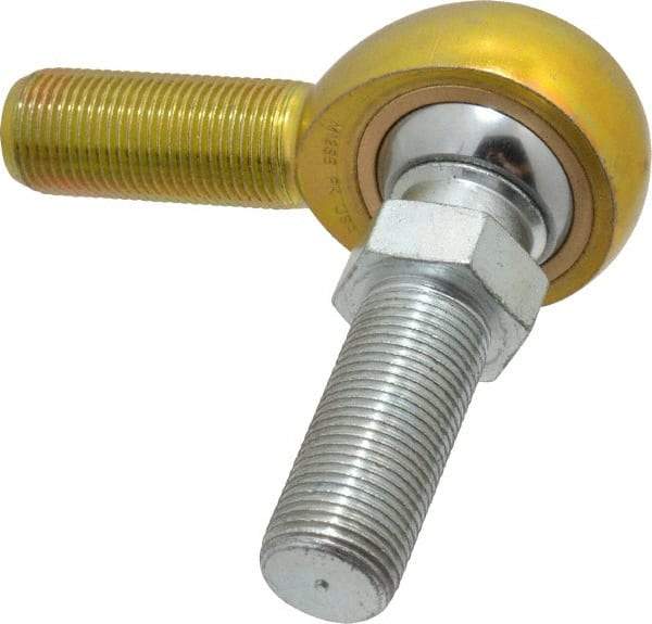 Made in USA - 3/4" ID, 1-3/4" Max OD, 11,550 Lb Max Static Cap, Male Spherical Rod End with Stud - 3/4-16 RH, Steel with Bronze Raceway - Americas Tooling