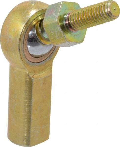 Made in USA - 3/16" ID, 5/8" Max OD, 1,624 Lb Max Static Cap, Female Spherical Rod End with Stud - 10-32 RH, Steel with Bronze Raceway - Americas Tooling