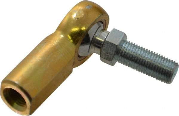 Made in USA - 3/8" ID, 1" Max OD, 3,950 Lb Max Static Cap, Female Spherical Rod End with Stud - 3/8-24 RH, Steel with Bronze Raceway - Americas Tooling