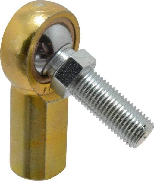 Made in USA - 7/16" ID, 1-1/8" Max OD, 4,300 Lb Max Static Cap, Female Spherical Rod End with Stud - 7/16-20 RH, Steel with Bronze Raceway - Americas Tooling