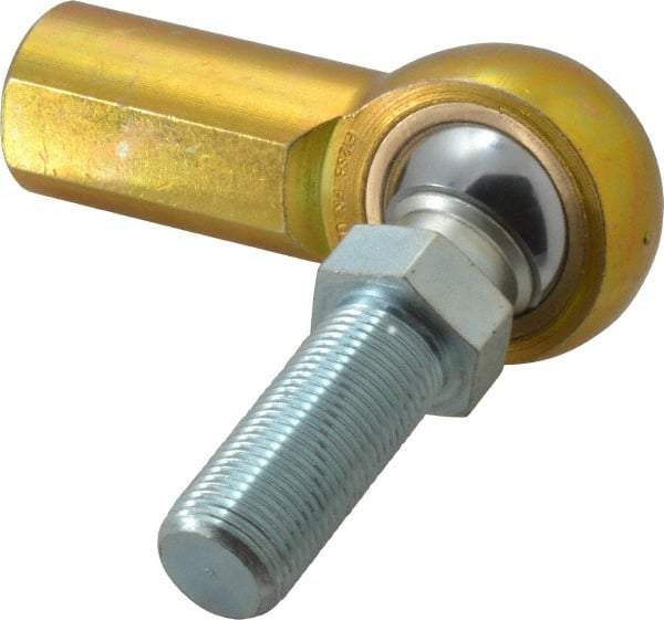 Made in USA - 3/4" ID, 1-3/4" Max OD, 11,550 Lb Max Static Cap, Female Spherical Rod End with Stud - 3/4-16 RH, Steel with Bronze Raceway - Americas Tooling