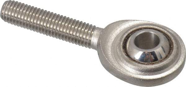 Made in USA - 1/4" ID, 3/4" Max OD, 1,370 Lb Max Static Cap, Plain Male Spherical Rod End - 1/4-28 RH, Stainless Steel with Stainless Steel Raceway - Americas Tooling