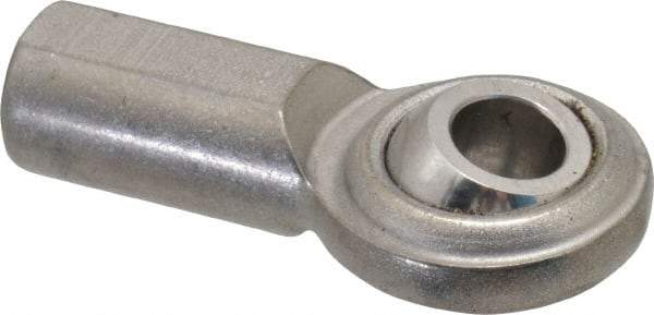 Made in USA - 5/16" ID, 7/8" Max OD, 2,100 Lb Max Static Cap, Plain Female Spherical Rod End - 5/16-24 RH, Stainless Steel with Stainless Steel Raceway - Americas Tooling