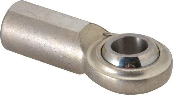 Made in USA - 3/4" ID, 1-3/4" Max OD, 7,520 Lb Max Static Cap, Plain Female Spherical Rod End - 3/4-16 RH, Stainless Steel with Stainless Steel Raceway - Americas Tooling