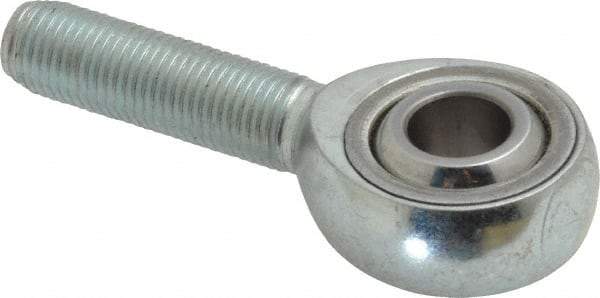 Made in USA - 3/8" ID, 1" Max OD, 9,550 Lb Max Static Cap, Plain Male Spherical Rod End - 3/8-24 RH, Alloy Steel with Steel Raceway - Americas Tooling