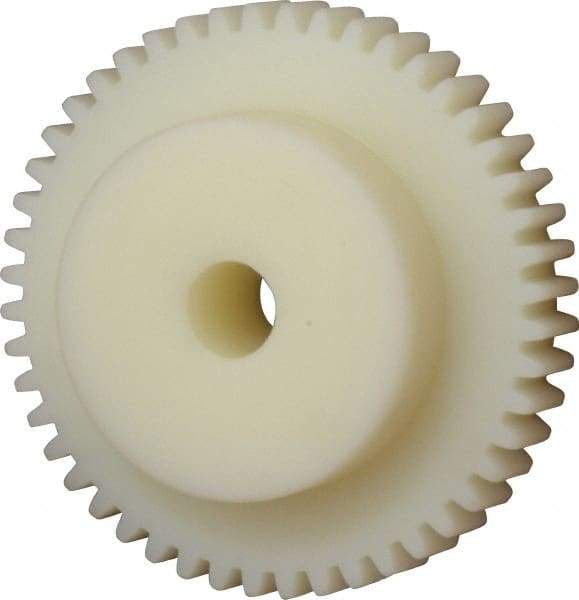 Poly Hi Solidur - 16 Pitch, 3" Pitch Diam, 48 Tooth Spur Gear - 1/2" Face Width, 1/2" Bore Diam, 2" Hub Diam, Nylon - Americas Tooling