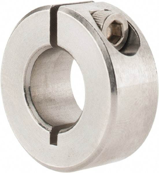 Climax Metal Products - 7/16" Bore, Stainless Steel, One Piece Clamp Collar - 15/16" Outside Diam, 3/8" Wide - Americas Tooling