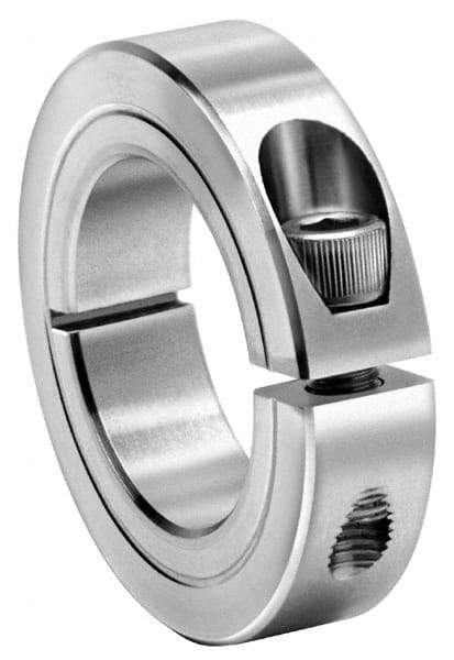 Climax Metal Products - 2-3/16" Bore, Stainless Steel, One Piece One Piece Split Shaft Collar - 3-1/4" Outside Diam, 3/4" Wide - Americas Tooling