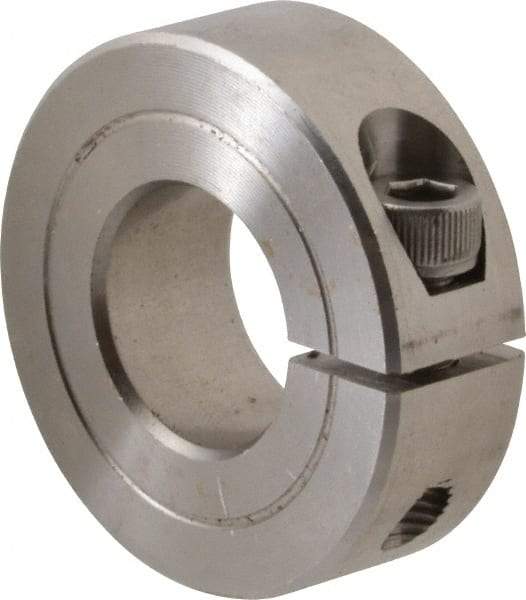 Climax Metal Products - 11/16" Bore, Stainless Steel, One Piece One Piece Split Shaft Collar - 1-1/2" Outside Diam, 1/2" Wide - Americas Tooling