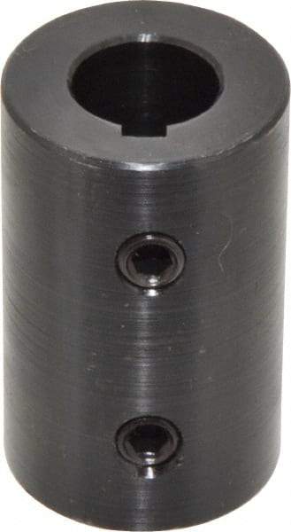 Climax Metal Products - 5/8" Inside x 1-1/4" Outside Diam, Mild Steel Set Screw Rigid Coupling with keyway - 2" Long x 3/16" Keyway Width x 3/32" Keyway Depth - Americas Tooling