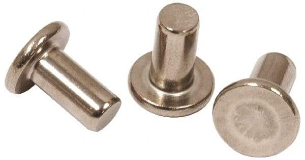 RivetKing - 0.107" Body Diam, Flat Steel Tinners Solid Rivet - 0.198" Length Under Head - Americas Tooling