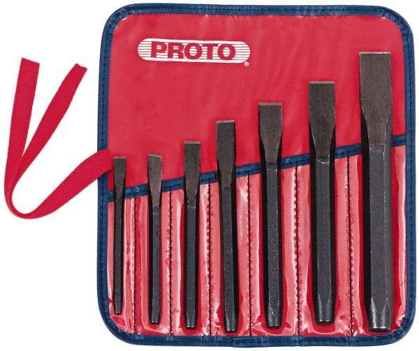 Proto - 7 Piece Cold Chisel Set - 10-11/16" OAL, Steel, Sizes Included 5/16 to 7/8" - Americas Tooling