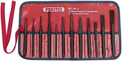 Proto - 12 Piece Punch & Chisel Set - 3/16 to 1/2" Chisel, 3/32 to 3/8" Punch, Hex Shank - Americas Tooling