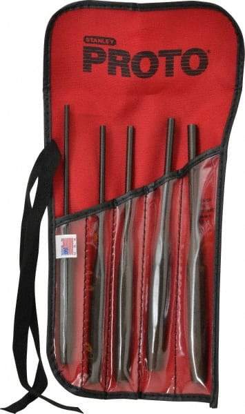 Proto - 5 Piece, 5/32 to 5/16", Pin Punch Set - Hex Shank, Steel, Comes in Tool Roll - Americas Tooling