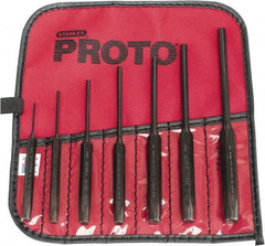 Proto - 7 Piece, 1/16 to 1/4", Pin Punch Set - Hex Shank, Steel, Comes in Tool Roll - Americas Tooling