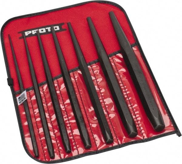 Proto - 7 Piece, 3/32 to 3/8", Drift Punch Set - Hex Shank, Steel, Comes in Tool Roll - Americas Tooling