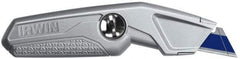 Irwin - Fixed Utility Knife - 5-3/4" Blade, Silver Aluminum Handle, 3 Blades Included - Americas Tooling