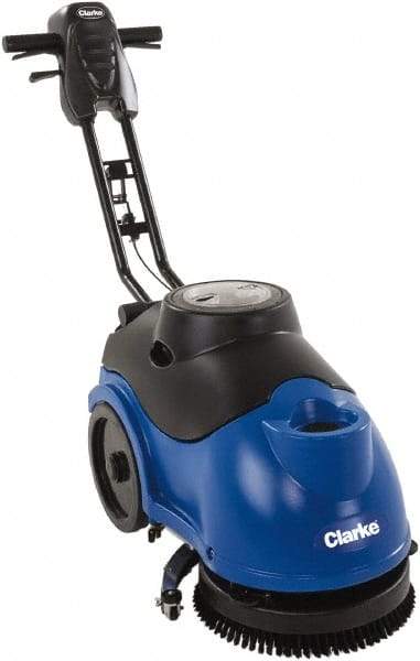 Clarke - 15" Cleaning Width, Battery Powered Floor Scrubber - 0.33 hp, 150 RPM, 3.5 Gal Tank Capacity - Americas Tooling