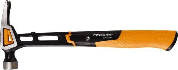 Fiskars - 16 oz Head, Straight Nail Hammer - 13-1/2" OAL, Forged Steel Head, 1-3/16" Face Diam, Smooth Face - Americas Tooling