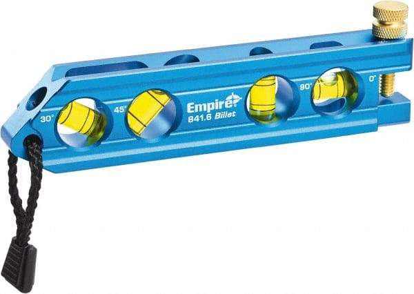 Empire Level - Magnetic 6" Long 4 Vial Torpedo Level - Metal, Blue, 1 Level, 1 Plumb & 1 30° & 1 45° Vials - Americas Tooling