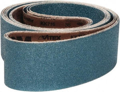 VSM - 1/4" Wide x 24" OAL, 36 Grit, Zirconia Alumina Abrasive Belt - Zirconia Alumina, Coarse, Coated, X Weighted Cloth Backing, Wet/Dry, Series ZK713X - Americas Tooling