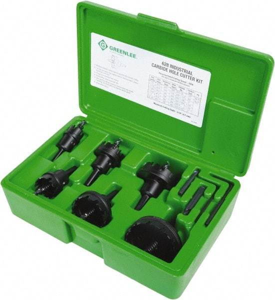 Greenlee - 11 Piece, 7/8 to 2-1/2" Cutter Diam, 0.187" Cutting Depth, Carbide Annular Cutter Set - Oxide Finish - Americas Tooling