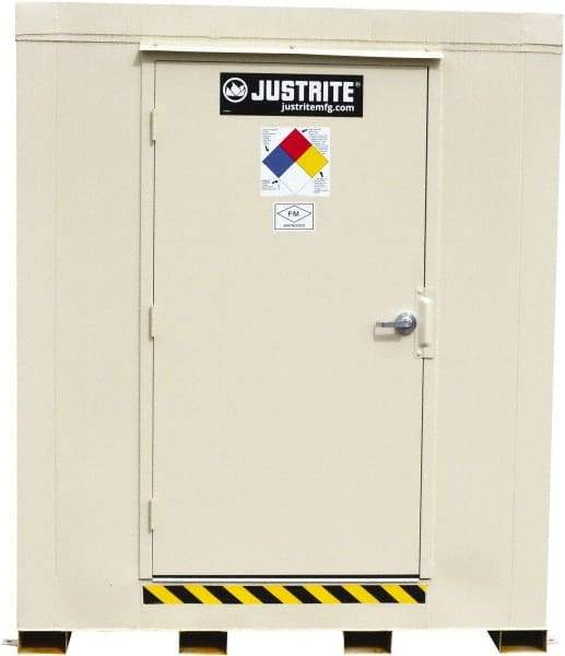 Justrite - 16 Drum, 288 Gal Sump Capacity, Locker - 10' Long x 9-1/2' Wide x 8.08' High, Galvanized Steel - Americas Tooling