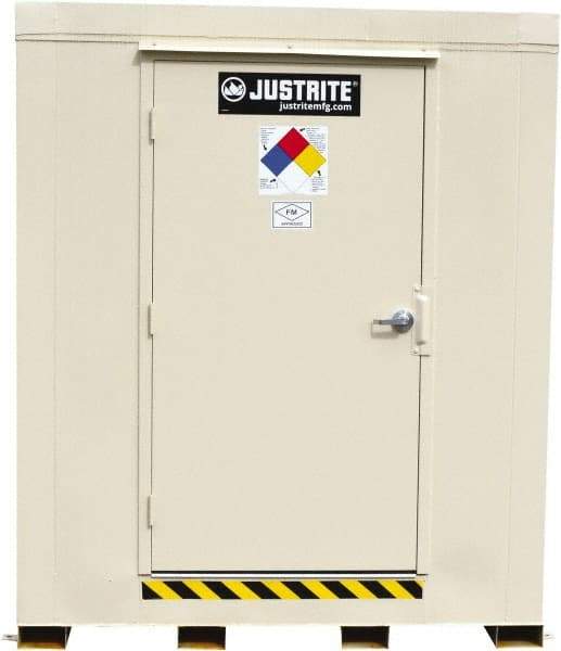 Justrite - 9 Drum, 168 Gal Sump Capacity, Locker - 8' Long x 7-1/2' Wide x 8.08' High, Galvanized Steel - Americas Tooling