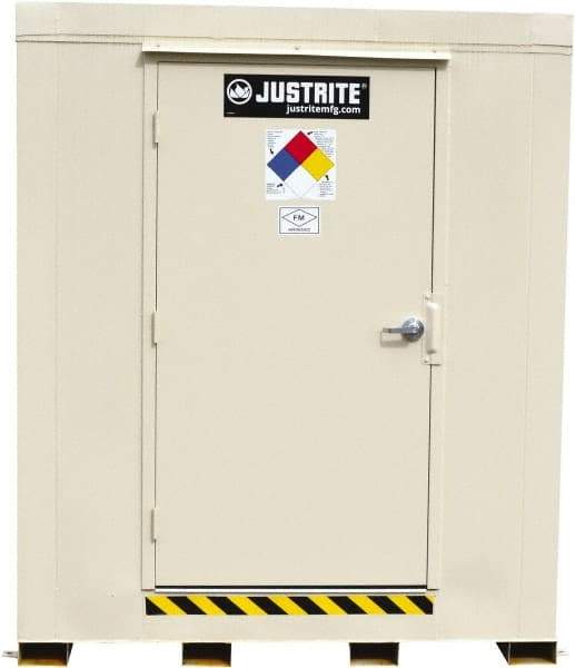 Justrite - 16 Drum, 272 Gal Sump Capacity, Locker - 10' Long x 9-1/2' Wide x 8.08' High, Galvanized Steel - Americas Tooling